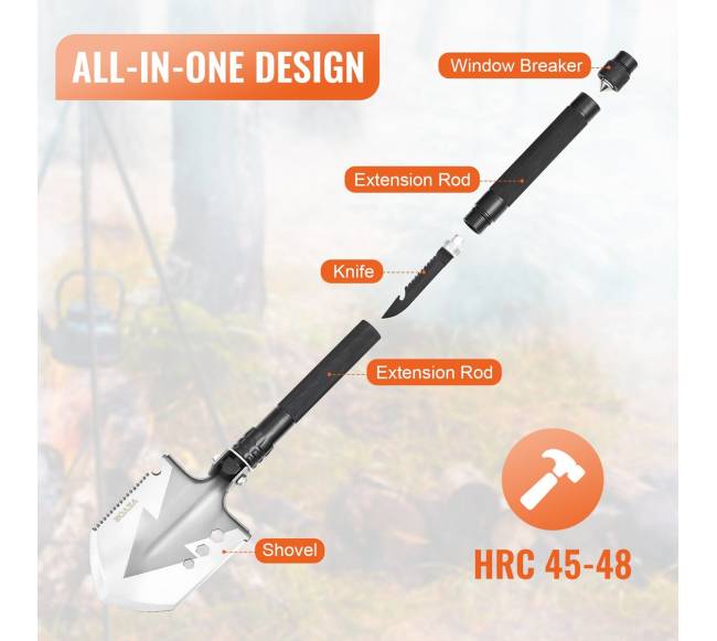 Išgyvenimo kastuvas 8 in 1 sulankstomas įrankis5