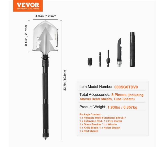 Išgyvenimo kastuvas 8 in 1 sulankstomas įrankis6