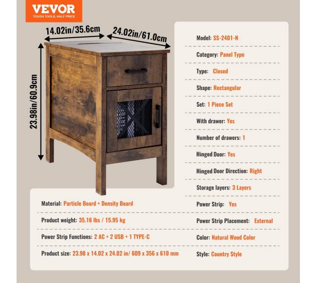 Kaimiško stiliaus staliukas su USB ir lizdais6