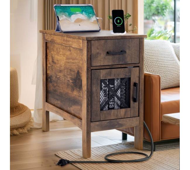 Kaimiško stiliaus staliukas su USB ir lizdais7