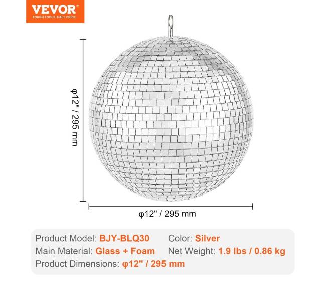 Veidrodinis 30 cm disko kamuolys su pakabuku6