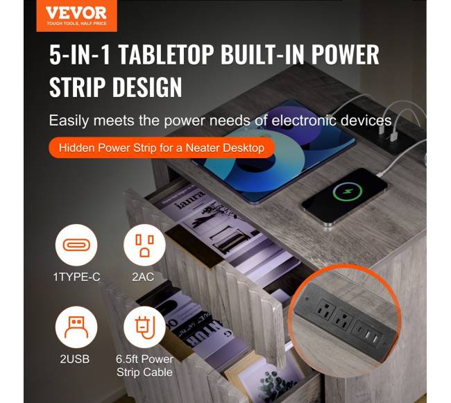 Pilkas kaimiško stiliaus staliukas su įkrovikliu1