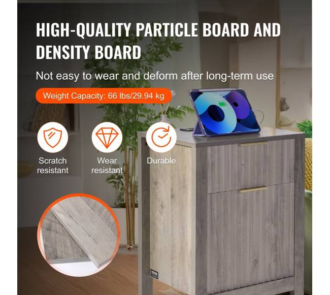 Pilkas kaimiško stiliaus staliukas su įkrovikliu2