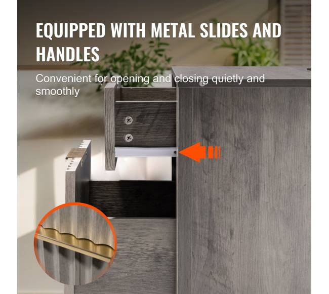 Pilkas kaimiško stiliaus staliukas su įkrovikliu4