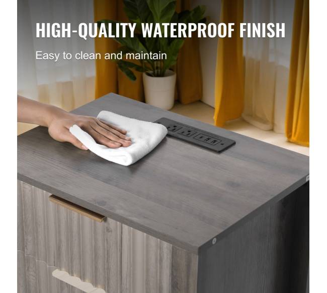 Pilkas kaimiško stiliaus staliukas su įkrovikliu5