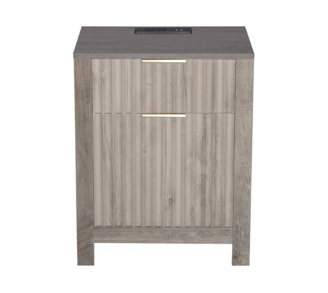 Pilkas kaimiško stiliaus staliukas su įkrovikliu9