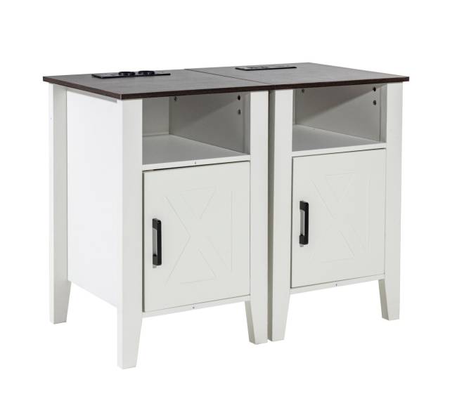 kaimiško stiliaus baltas naktinis staliukas su USB0