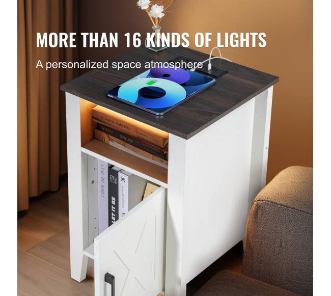 kaimiško stiliaus baltas naktinis staliukas su USB1