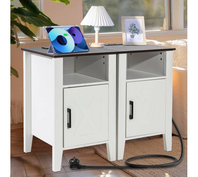 kaimiško stiliaus baltas naktinis staliukas su USB7