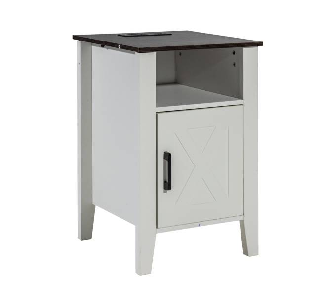 kaimiško stiliaus baltas naktinis staliukas su USB8