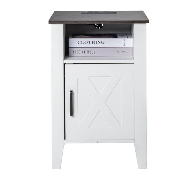 kaimiško stiliaus baltas naktinis staliukas su USB9