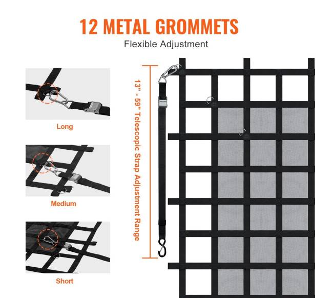 Krovinių tinklas 183 x 145 cm su reguliuojamais užsegimais2