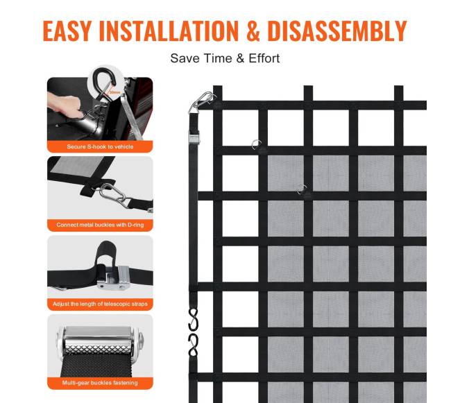 Krovinių tinklas 183 x 145 cm su reguliuojamais užsegimais4