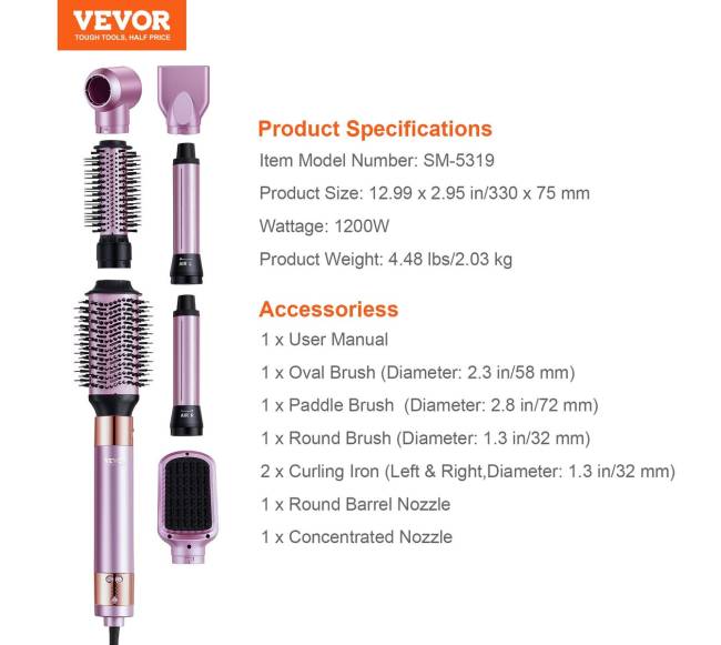 Plaukų džiovintuvas šepetys 6-in-1 modeliavimo įrankis6