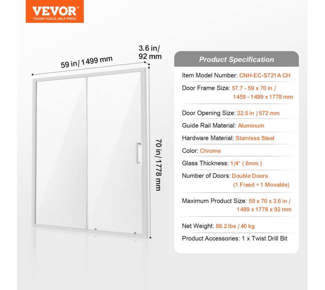 Pusapusė dušo durys SGCC grūdintas stiklas6