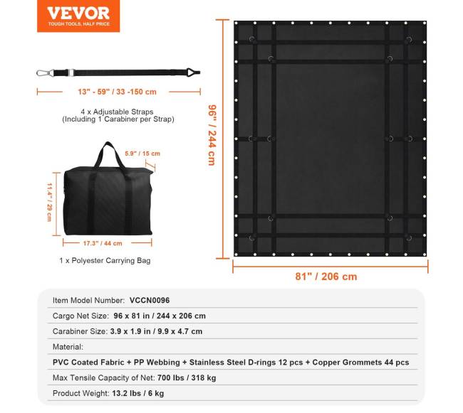 Krovininis tinklas 244 x 206 cm reguliuojamas6