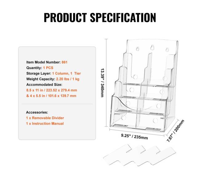 Akrilo brošiūrų laikiklis 4-jų lygiu6