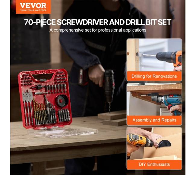 Grąžtų rinkinys 70 dalių su dėklu1