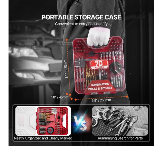 Grąžtų rinkinys 70 dalių su dėklu4