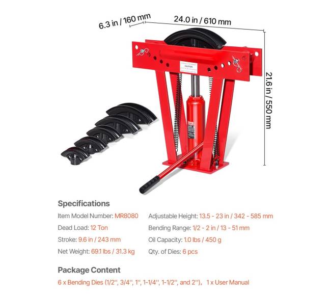 Hidraulinis vamzdžių lenkimo įrankis, 12 tonų6