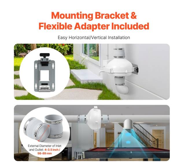 Radono mažinimo ventiliatorius su dėže, tylus 260 m³h4