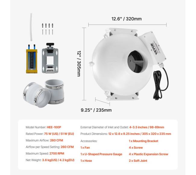 Radono mažinimo ventiliatorius su dėže, tylus 260 m³h6