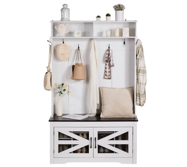 Medinė prieškambario kabyklė su suoliuku0