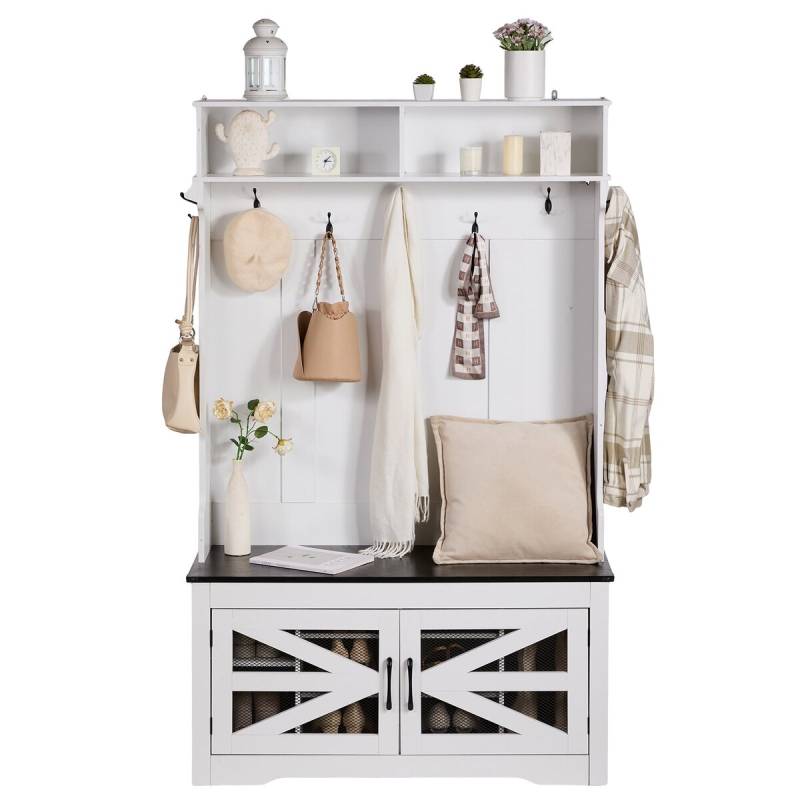 Medinė prieškambario kabyklė su suoliuku0