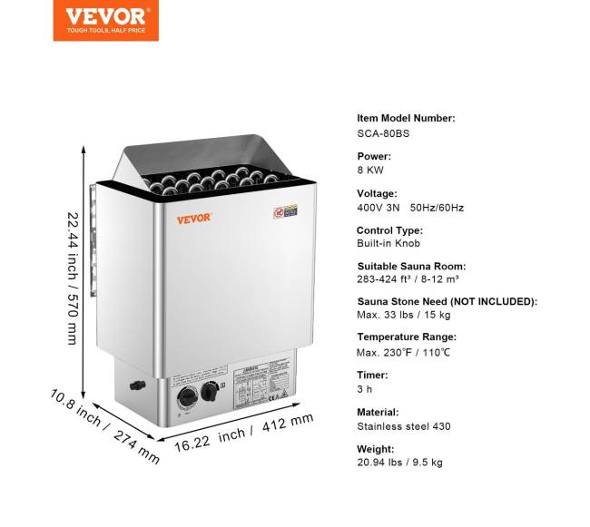 8 kW elektrinė sauna su įmontuotu valdymu6