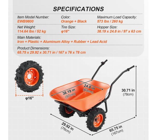 Elektrinė vienaratis karutis 260 kg apkrova6