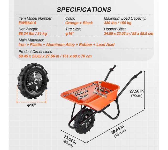 Elektrinė vienaratė karutė, 150 kg6