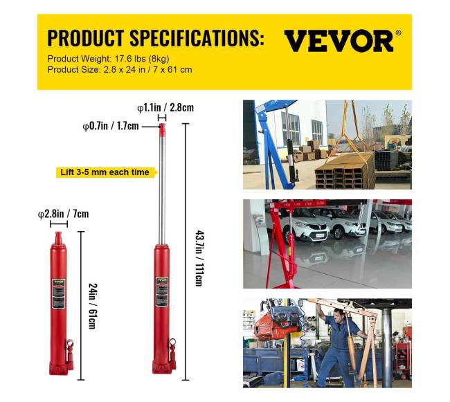 Ilgo stūmoklio hidraulinis keltuvas, 4 tonos6