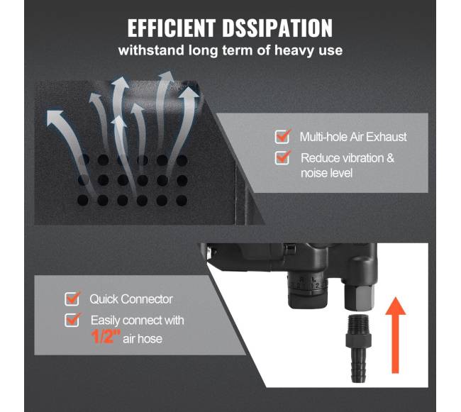2,5 cm oro smūginis veržliaraktis su 3698 Nm sukimo momentu4
