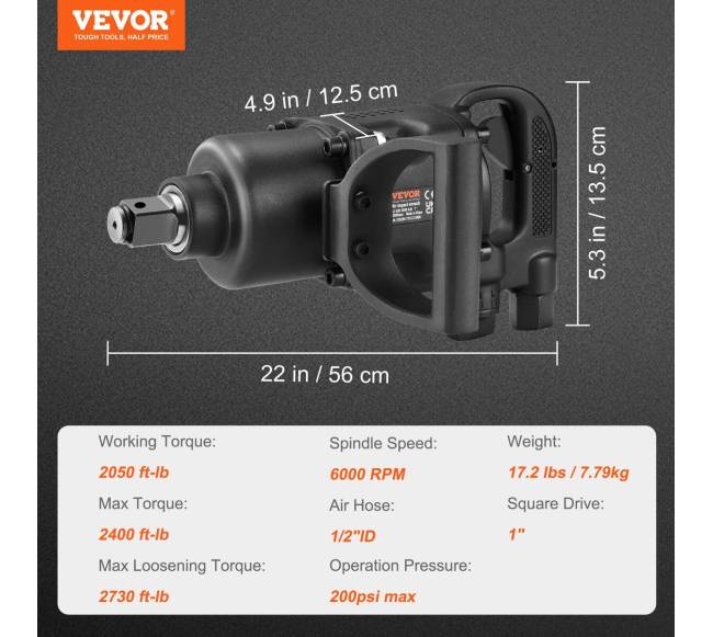 2,5 cm oro smūginis veržliaraktis su 3698 Nm sukimo momentu6