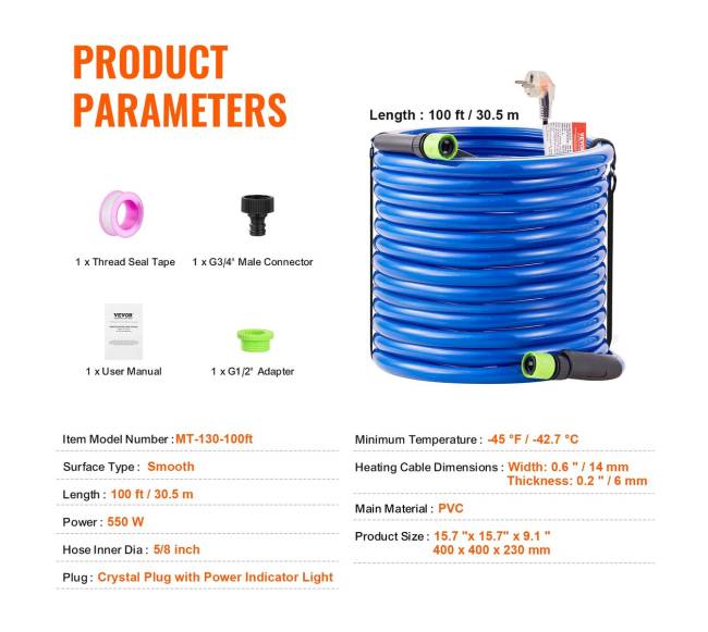 30m šildomas vandens žarna RV6