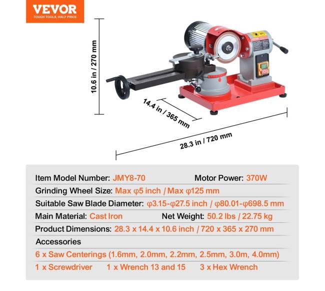 Diskinis pjūklo disko galąstuvas 370W 3600 RPM, 12.7 cm6