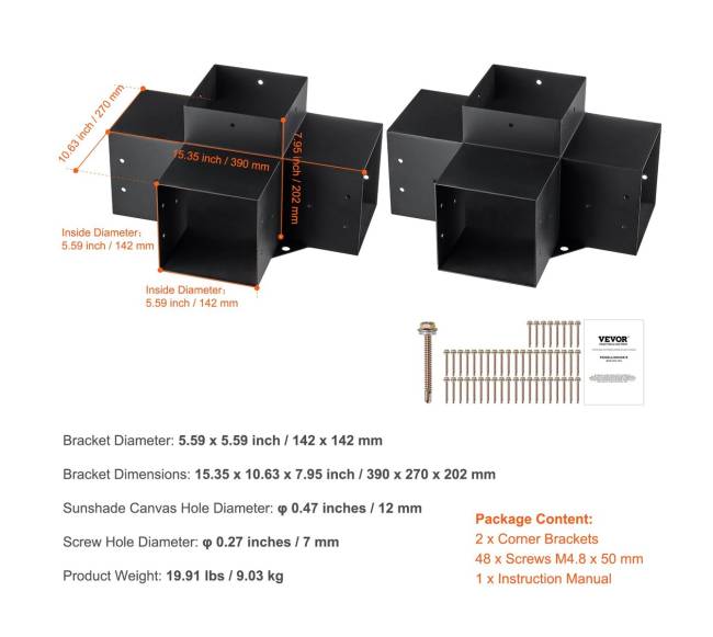 Pergolos laikiklių komplektas 6x6 coliai10
