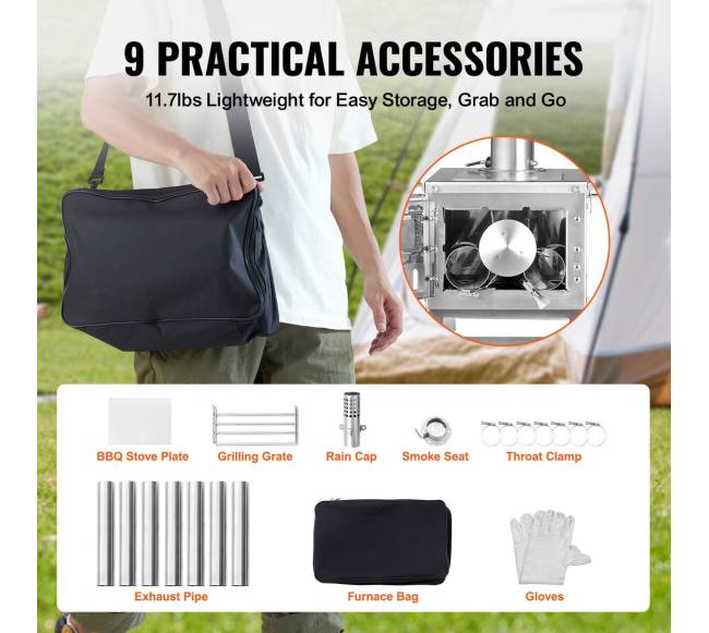 Nerūdijančio plieno kempingo krosnelė su vamzdžiais3