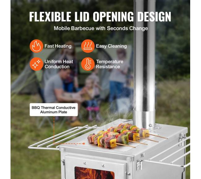 Nerūdijančio plieno kempingo krosnelė su vamzdžiais5