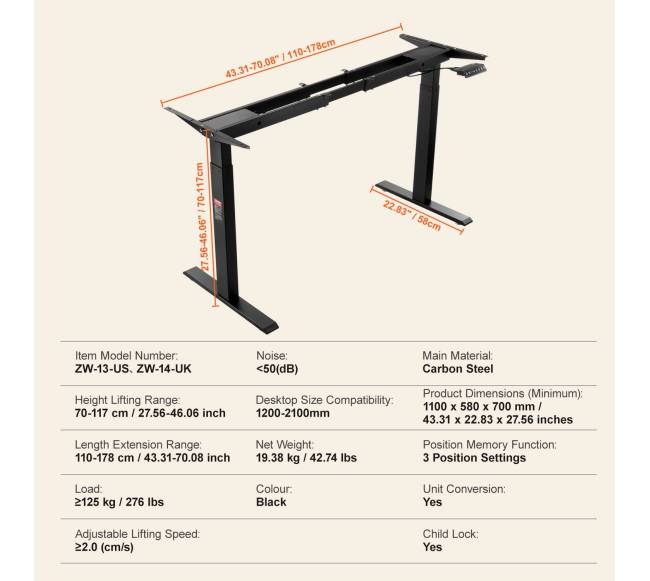Elektrinis reguliuojamas stalo rėmas, juodas6
