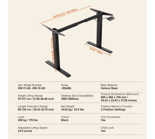Elektrinis reguliuojamas stalo rėmas 70-117 cm6