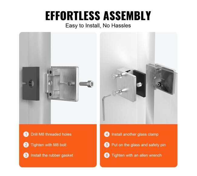 Stiklo laikikliai turėklams 4 vnt, 8-12 mm, sidabriniai2