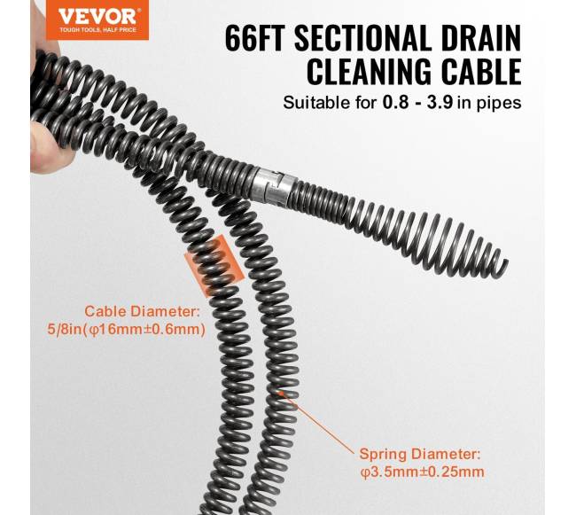 Drenažo valymo trosas 20m su 7 pjaustikliais1