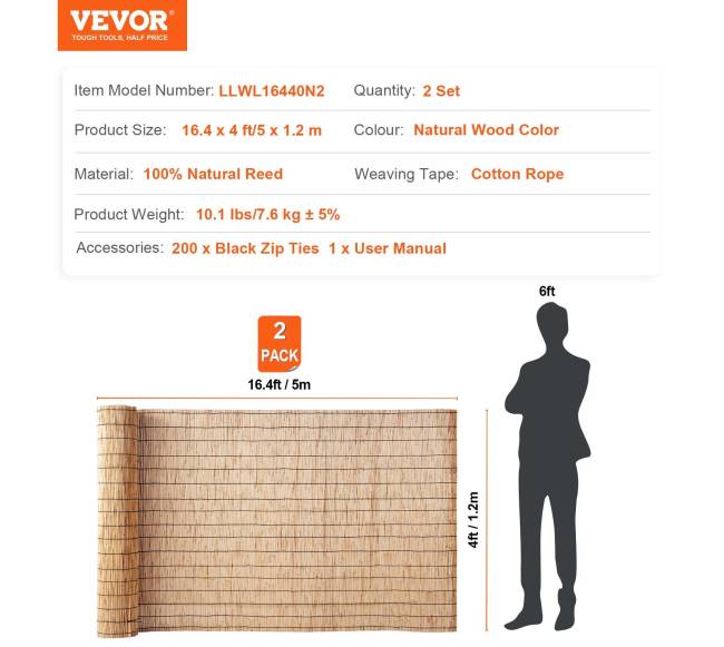 Nendrinių tvorų rinkinys 5 m x 1.2 m6