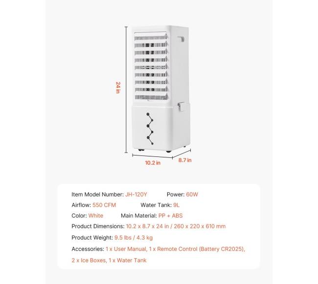 Garų oro vėsintuvas 9L su ledo dėžutėmis6