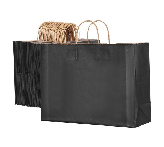 Juodi kraft popieriniai maišeliai su rankenėlėmis, 100 vnt0