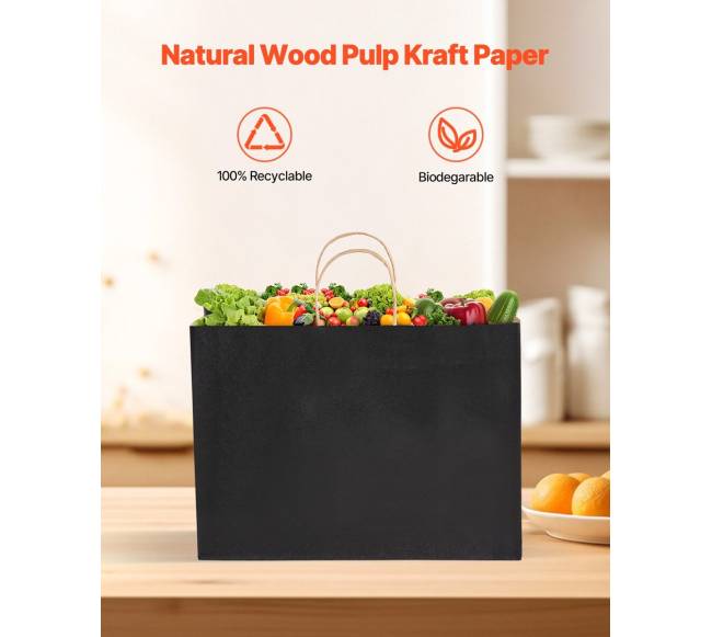 Juodi kraft popieriniai maišeliai su rankenėlėmis, 100 vnt1