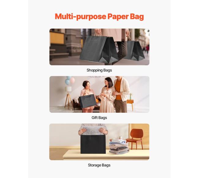 Juodi kraft popieriniai maišeliai su rankenėlėmis, 100 vnt5