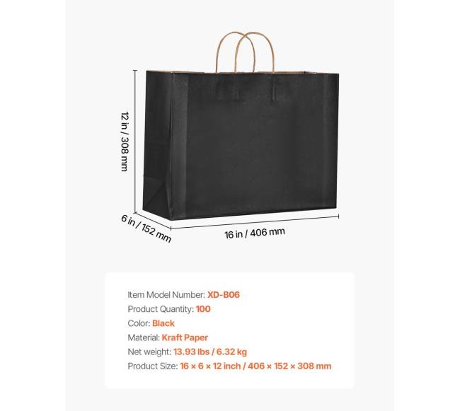 Juodi kraft popieriniai maišeliai su rankenėlėmis, 100 vnt6