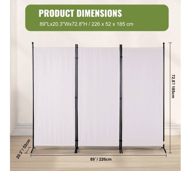 Kambario pertvara su medžiaga, 3 panelių, baltas6